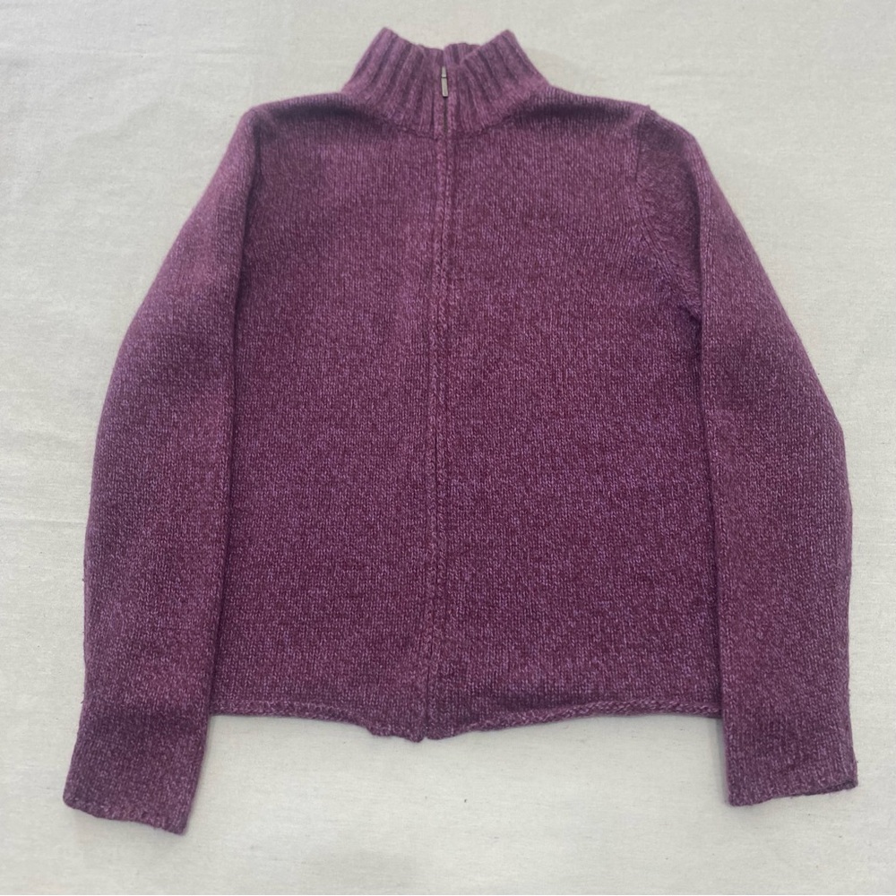 LL Bean Cardigan Sweater Women M Purple Wool Angora Rabbit Full Zip Quiet Luxury